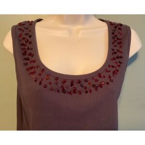 KIKAT Tigereye/AMBER Tone STONES Ribbed TANK TOP Size XL DARK CHOCOLATE